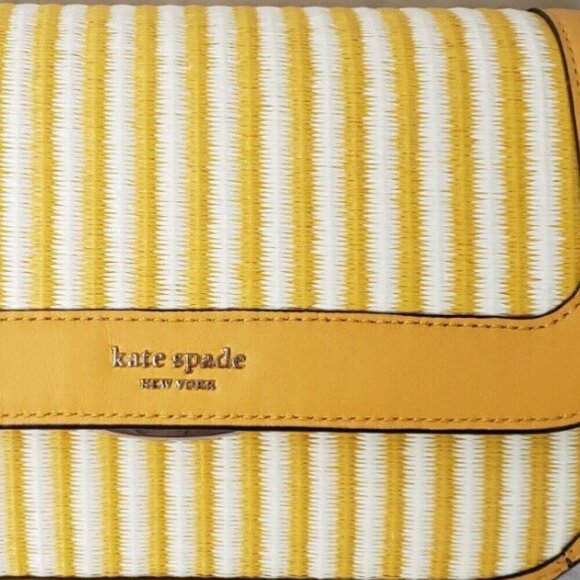 Kate Spade Buddie Shoulder Bag Clutch Yellow Leather Straw Crossbody ORG PKG - Picture 9 of 12